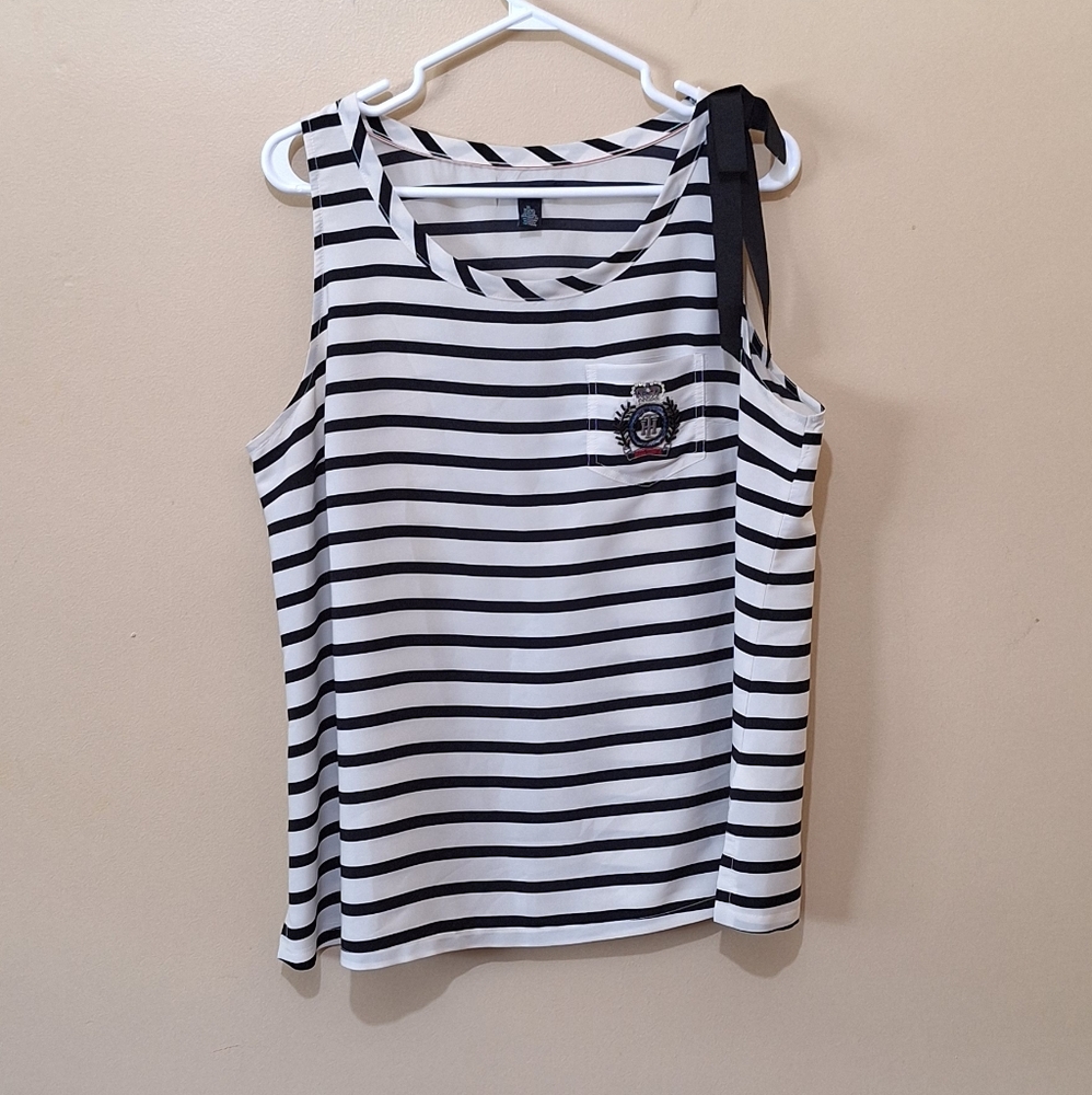 Tommy Hilfiger Black and White Striped Tank Top with Shoulder Tie